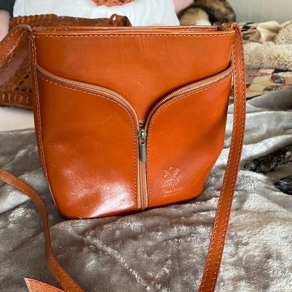 Brown Leather Handbag Made Italy (like new)
